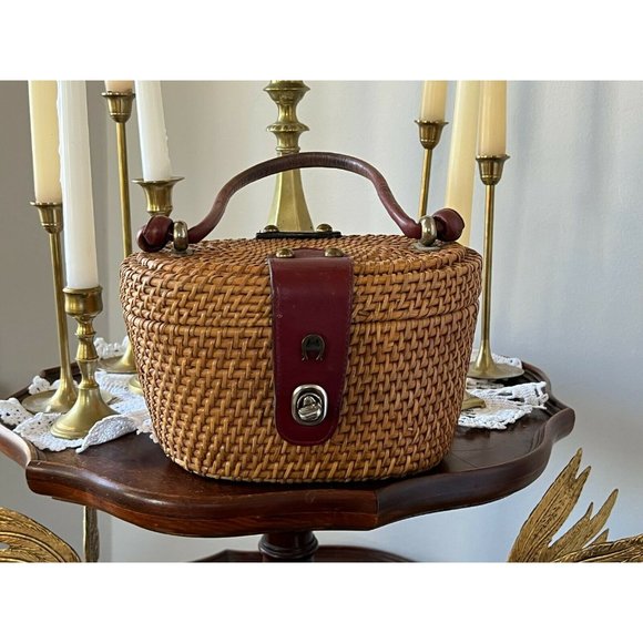 1960’s ETIENNE AIGNER Oval Handmade Wicker Basket Handbag VINTAGE CottageCore - Picture 4 of 9